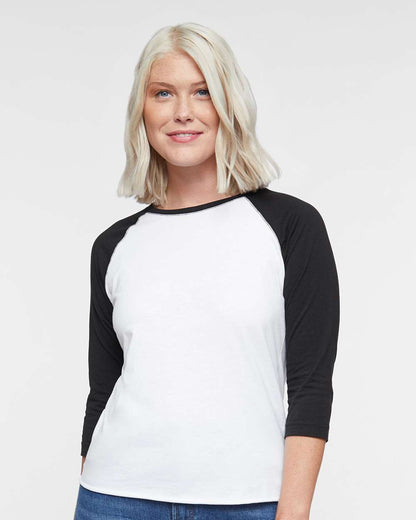LAT Women's Baseball Fine Jersey Three-Quarter Sleeve Tee 3530 #colormdl_White Solid/ Black