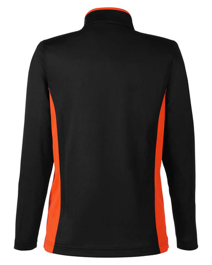 Harriton Women's Flash Snag Protection Plus IL Colorblock Quarter-Zip Pullover M786W #color_Black/ Team Orange