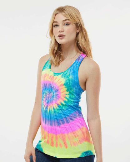 Colortone Women's Tie-Dyed Racerback Tank Top 3400 #colormdl_Neon Rainbow