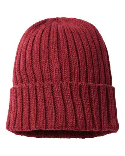 Atlantis Headwear Sustainable Cable Knit Cuffed Beanie SHORE #color_Burgundy