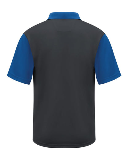 Red Kap Men's Performance Knit Color-Block Polo SK56 #color_Charcoal/ Royal