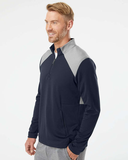 Adidas Men's Textured Mixed Media Quarter-Zip Pullover A532 #colormdl_Collegiate Navy/ Grey Three