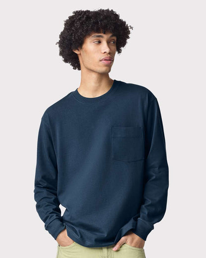 American Apparel Unisex Super Heavyweight Long Sleeve Pocket Tee 9410 #colormdl_Sea Blue