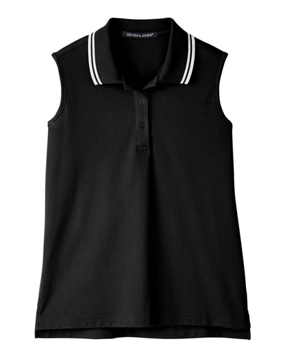 Devon & Jones Women's CrownLux Performance® Plaited Tipped Sleeveless Polo DG20SW #color_Black/ White