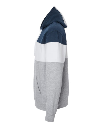 J. America Men's Varsity Fleece Colorblocked Hooded Sweatshirt 8644 #color_Navy/ Oxford