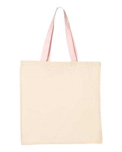 Q-Tees Economical Tote with Contrast-Color Handles QTB6000 #color_Natural/ Light Pink