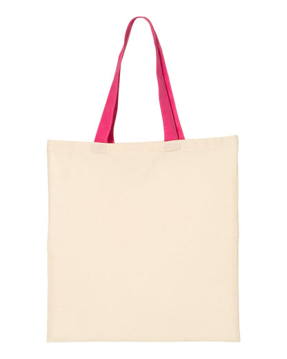 Q-Tees Economical Tote with Contrast-Color Handles QTB6000 #color_Natural/ Hot Pink