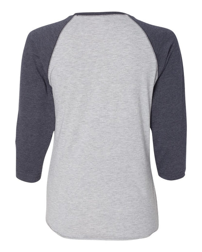 LAT Women's Baseball Fine Jersey Three-Quarter Sleeve Tee 3530 #color_Vintage Heather/ Vintage Navy