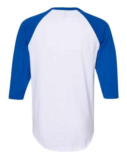 JERZEES Premium Blend Ringspun Three-Quarter Sleeve Raglan Baseball T-Shirt 560RR #color_White/ Royal