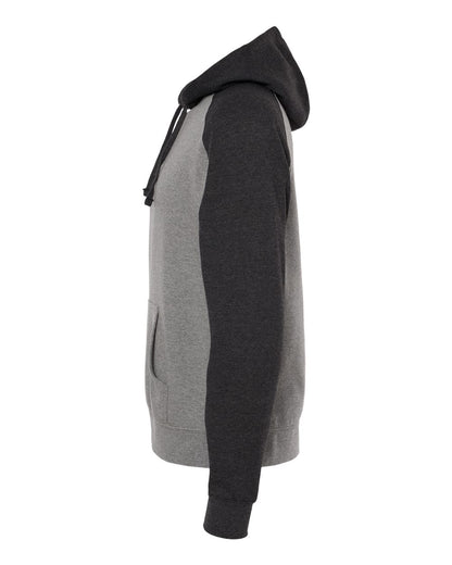 Independent Trading Co. Unisex Raglan Hooded Sweatshirt IND40RP #color_Gunmetal Heather/ Charcoal Heather