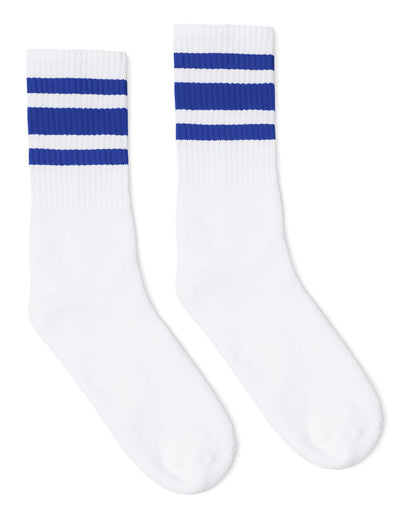 SOCCO USA-Made Striped Crew Socks SC100 #color_White/ Royal Blue
