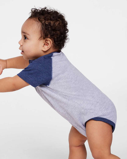 Rabbit Skins Infant Baseball Fine Jersey Bodysuit 4430 #colormdl_Vintage Heather/ Vintage True Navy