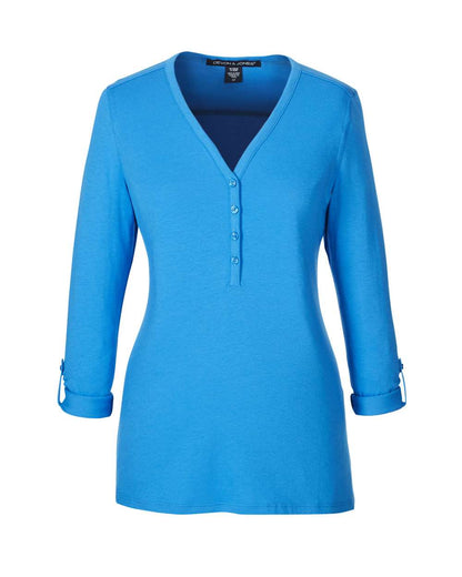 Devon & Jones Women's Perfect Fit™ Y-Placket Convertible Sleeve Knit Top DP186W #color_French Blue