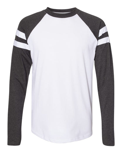 LAT Unisex Fine Jersey Mash Up Long Sleeve Tee 6934 #color_Blended White/ Vintage Smoke