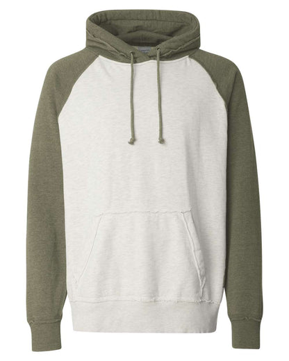 J. America Men's Vintage Heather Hooded Sweatshirt 8885 #color_Oatmeal Heather/ Army Heather