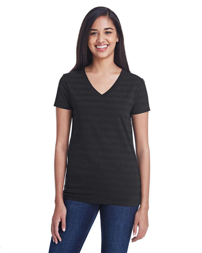 Threadfast Apparel Women's Invisible Stripe V-Neck T-Shirt 252RV #colormdl_Black Invisible Stripe
