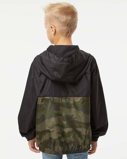 Independent Trading Co. Youth Lightweight Windbreaker Full-Zip Jacket EXP24YWZ #colormdl_Black/ Forest Camo