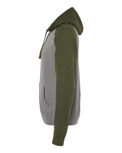 Independent Trading Co. Raglan Hooded Sweatshirt IND40RP #color_Gunmetal Heather/ Army Heather