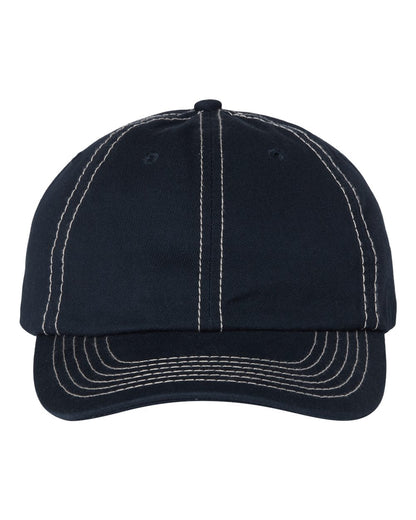 Valucap Bio-Washed Classic Dad Hat VC300A #color_Navy/ Stone Stitch