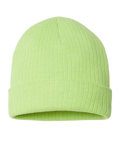 Atlantis Headwear Sustainable Rib Cuffed Beanie RIO #color_Acid Green