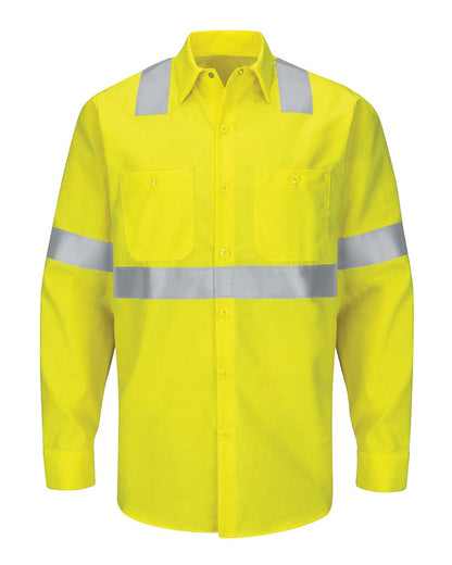 Red Kap Men's Enhanced & Hi-Visibility Long Sleeve Work Shirt SY14 #color_HV-Fluorescent Yellow/ Green