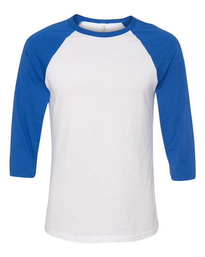 BELLA + CANVAS Three-Quarter Sleeve Baseball Tee 3200 #color_White/ True Royal