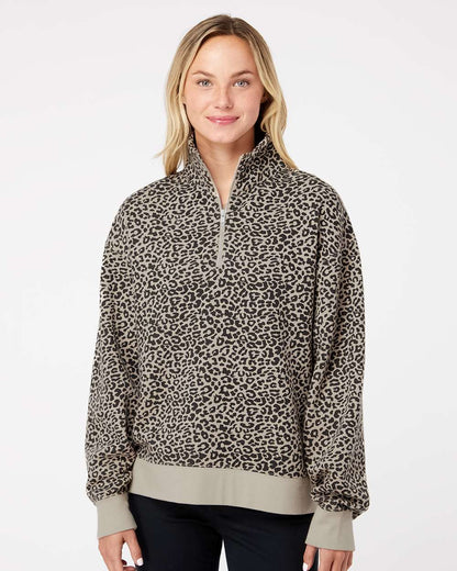 MV Sport Women's Sueded Fleece Quarter-Zip Sweatshirt W22713 #colormdl_Atmosphere/ Black Leopard