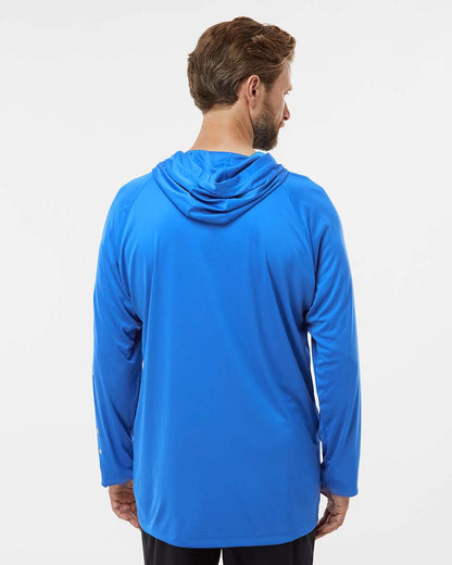 Columbia Unisex PFG Terminal Tackle™ Hooded Long Sleeve T-Shirt 212482 #colormdl_Vivid Blue/ Cool Grey