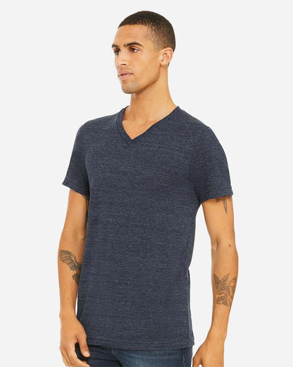 BELLA + CANVAS Unisex Textured Jersey V-Neck Tee 3655 #colormdl_Navy Slub