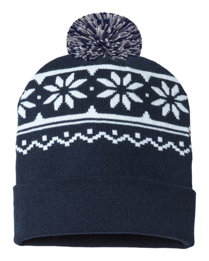 CAP AMERICA USA-Made Snowflake Beanie RKF12 #color_True Navy/ White