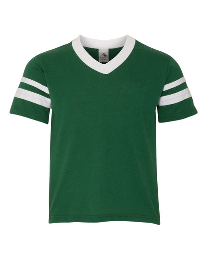 Augusta Sportswear Youth V-Neck Jersey with Striped Sleeves 361 #color_Dark Green/ White