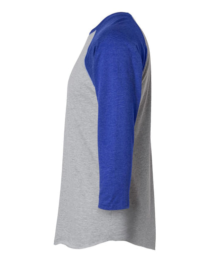 LAT Men's Baseball Fine Jersey Three-Quarter Sleeve Tee 6930 #color_Vintage Heather/ Vintage Royal
