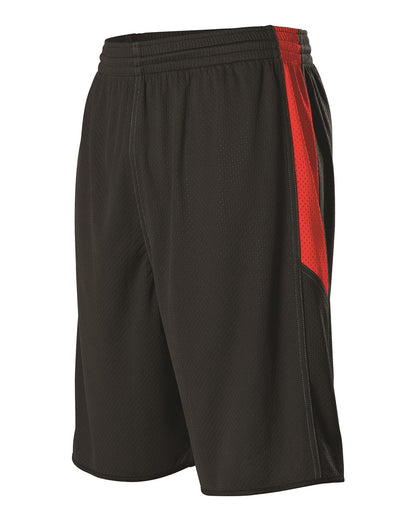 Alleson Athletic Single Ply Reversible Basketball Shorts 589PSP #color_Black/ Red