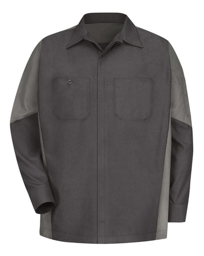 Red Kap Men's Long Sleeve Automotive Crew Shirt SY10 #color_Charcoal/ Grey