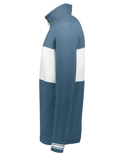 Holloway Men's All-American Fleece Colorblocked Quarter-Zip Sweatshirt 229565 #color_Storm Heather/ White