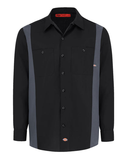 Dickies Men's Tall Industrial Colorblocked Long Sleeve Shirt 5524T #color_Black/ Dark Charcoal