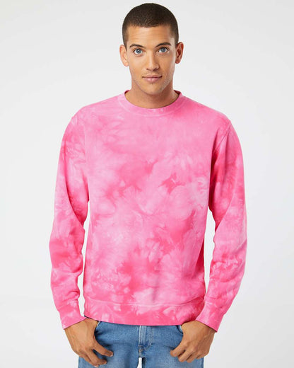 Independent Trading Co. Midweight Tie-Dyed Crewneck Sweatshirt PRM3500TD #colormdl_Tie Dye Pink