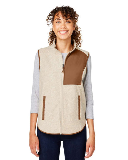 North End Women's Aura Sweater Fleece Vest NE714W #colormdl_Oatmeal Heather/ Teak