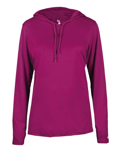 Badger Women's B-Core Long Sleeve Hooded T-Shirt 4165 #color_Hot Pink