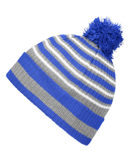 Holloway 8 1/2" Spirit Pom Beanie 223815 #color_Royal/ Heather Grey/ White
