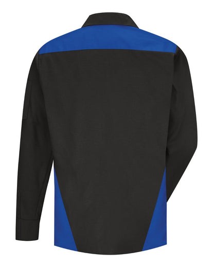 Red Kap Men's Tall Long Sleeve Tri-Color Shop Shirt SY18T #color_Black/ Royal Blue/ Light Grey