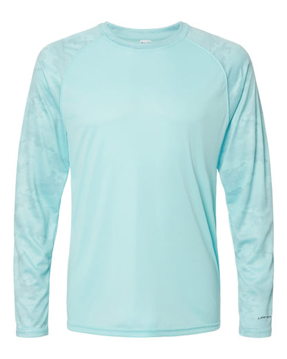 Paragon Unisex Cayman Performance Camo Colorblocked Long Sleeve T-Shirt 216 #color_Aqua Blue
