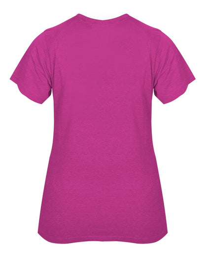 Badger Women’s Triblend Performance V-Neck Short Sleeve T-Shirt 4962 #color_Hot Pink Heather