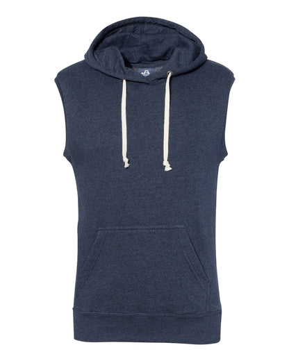 J. America Men's Triblend Sleeveless Hooded Sweatshirt 8877 #color_True Navy Triblend