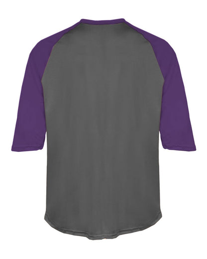 Badger Men's B-Core Three-Quarter Sleeve Baseball T-Shirt 4133 #color_Graphite/ Purple
