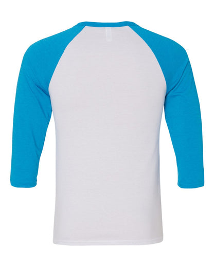 BELLA + CANVAS Three-Quarter Sleeve Baseball Tee 3200 #color_White/ Neon Blue