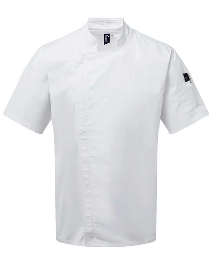 Artisan Collection by Reprime Unisex Zip-Close Short Sleeve Chef's Coat RP906 #color_White