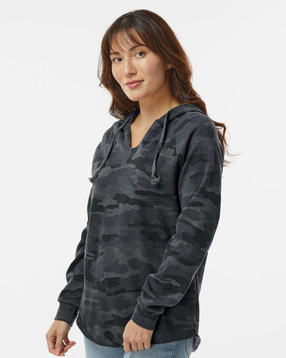 Independent Trading Co. Women’s Lightweight California Wave Wash Hooded Sweatshirt PRM2500 #colormdl_Black Camo Heather