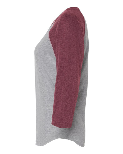 LAT Women's Baseball Fine Jersey Three-Quarter Sleeve Tee 3530 #color_Vintage Heather/ Vintage Burgundy