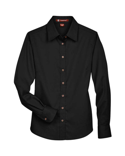 Harriton Women's Easy Blend™ Long Sleeve Twill Dress Shirt with Stain-Release M500W #color_Black